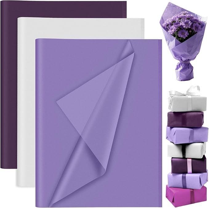 60 Sheets Purple White Tissue Paper Wrap Paper Bulk for Gift Bags, Gift Wrapping 14 x 20 Inch for Packaging Small Gift Bag Box Art Crafts Birthday Wedding Mermaid Party Favor Decor