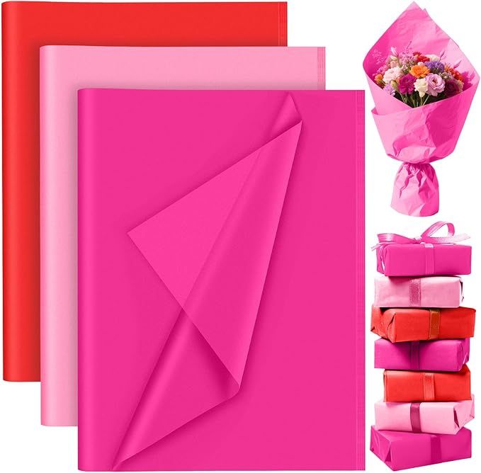 60 Sheets Red and Pink Tissue Paper Bulk for Gift Bags Packaging Birthday Gift Wrapping Paper Sheets Birthday Holiday Wedding Construction Party Decorations