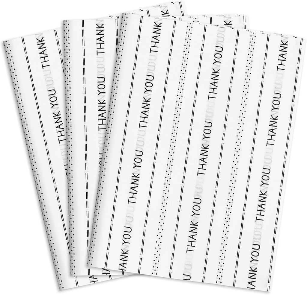 60 Sheets White Thank You Tissue Paper, 20" x 14", Black Thank You Packaging Tissue for Gift Bags and Small Business