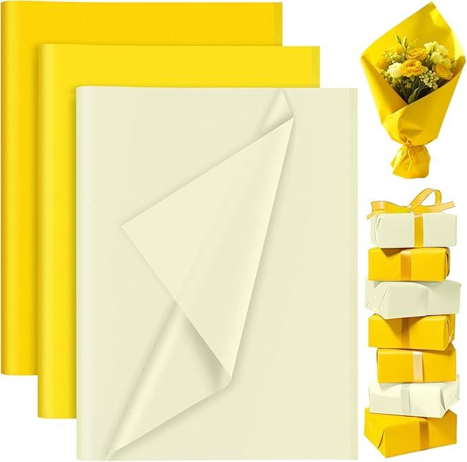 60 Sheets Yellow Tissue Paper Bulk for Gift Bags Packaging Birthday Gift Wrapping Paper Easter Wedding Holiday Flower Sunflower Birthday Party Decorations