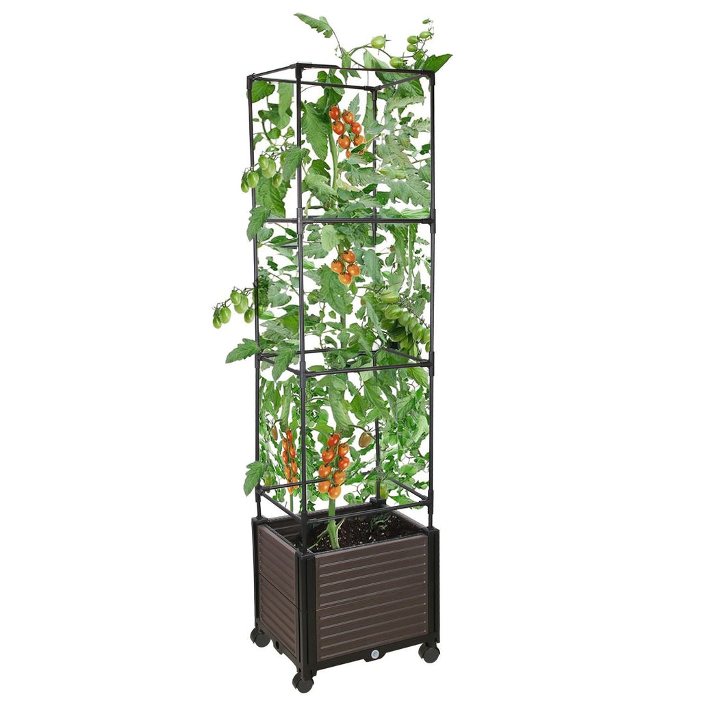 62.99IN Raised Garden Bed Planter Box with Trellis Wheels Self-Watering Vertical Raised Planter Box Crater for Climbing Plants Vegetable Vine Flowers Support