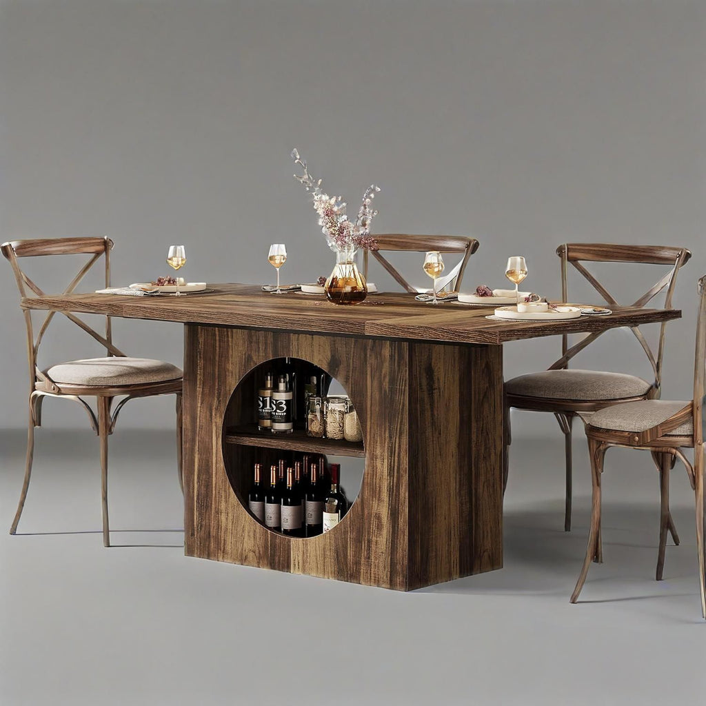63-Inch Farmhouse Dining Table for 4-6, Large Rectangular Kitchen Table with Storage