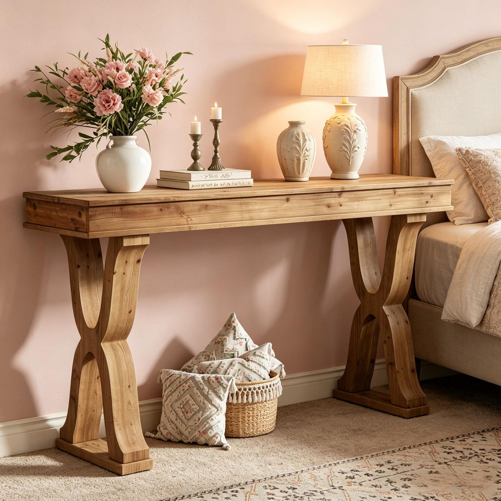 63 Inch Solid Wood Console Table Sofa Entryway Table with X-Shaped Legs Living Room Decorative Storage Table