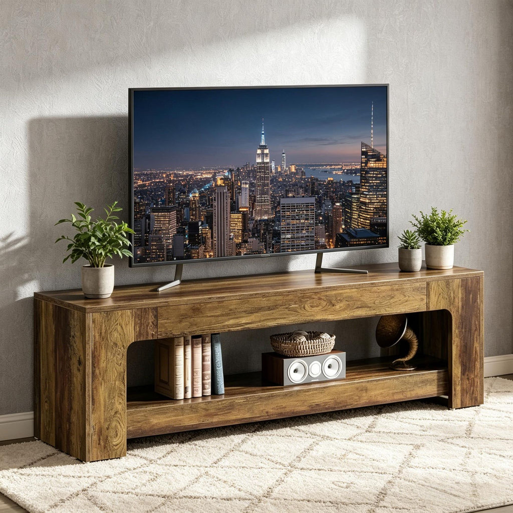 63 Inch TV Stand Entertainment Center Console for TVs up to 75'' Black Glass And Metal TV Cabinet Living Room Furniture