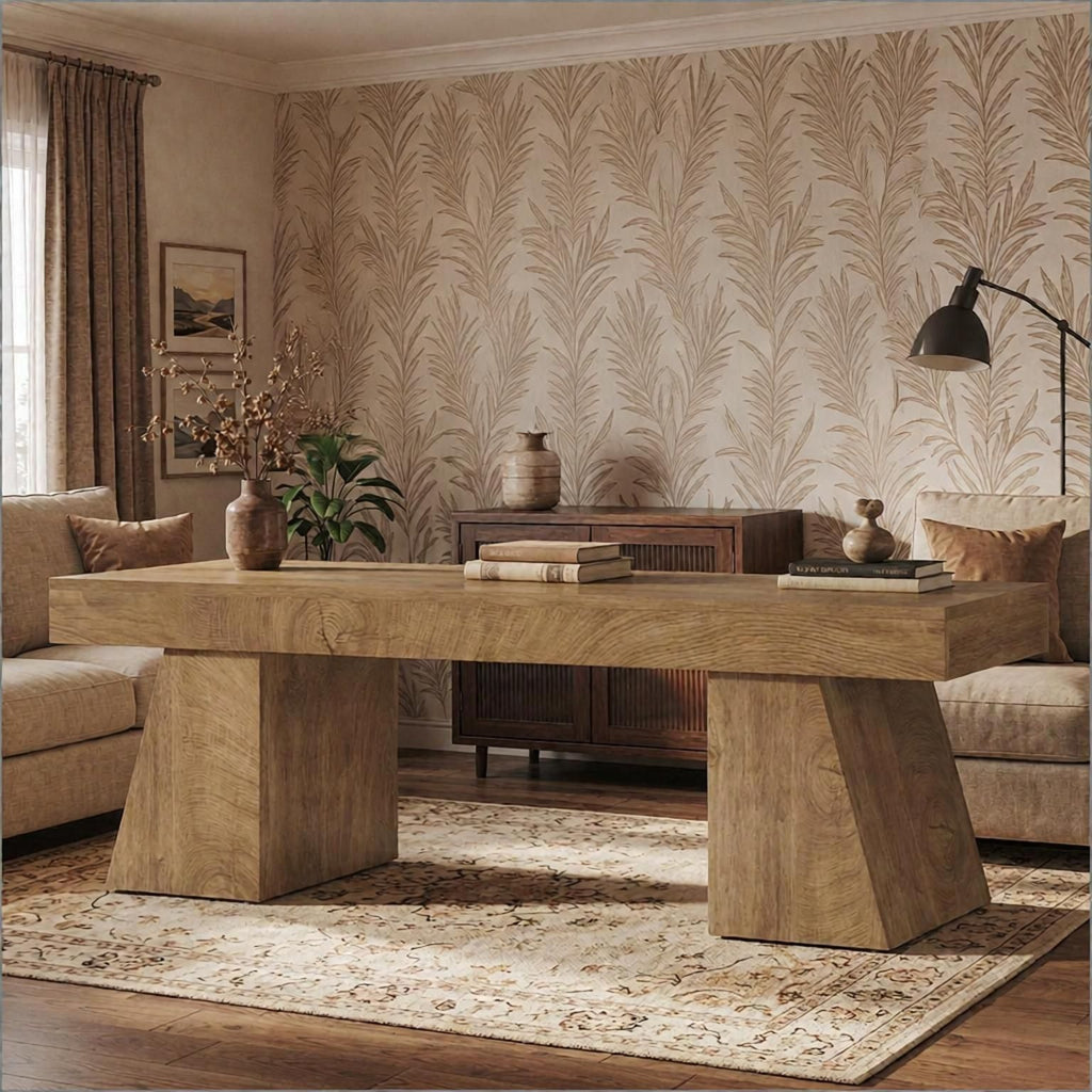 63 Inch TV Stand Farmhouse Entertainment Center with Geometric Pedestal for 55-75 Inch TVs Living Room Furniture Wood