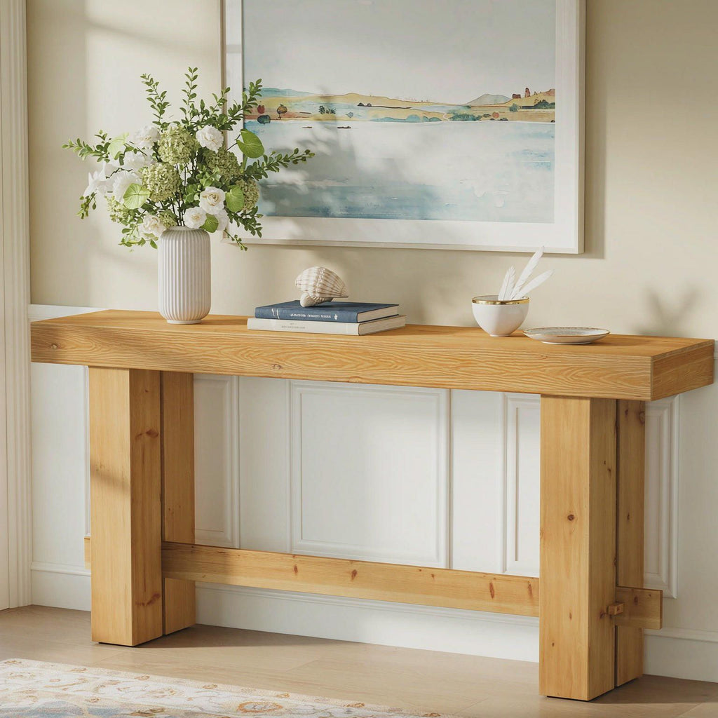 63 Inch Wood Console Table Sofa Entryway with Stable Leg Design Living Room Decor Hallway Furniture
