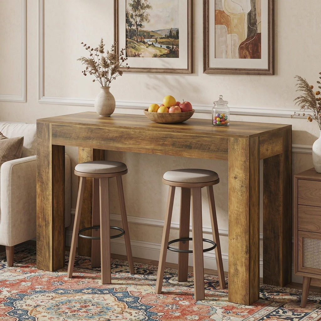 63" Long Rectangular Bar Table Counter Height Pub Table with Sturdy Legs for Dining Kitchen Room