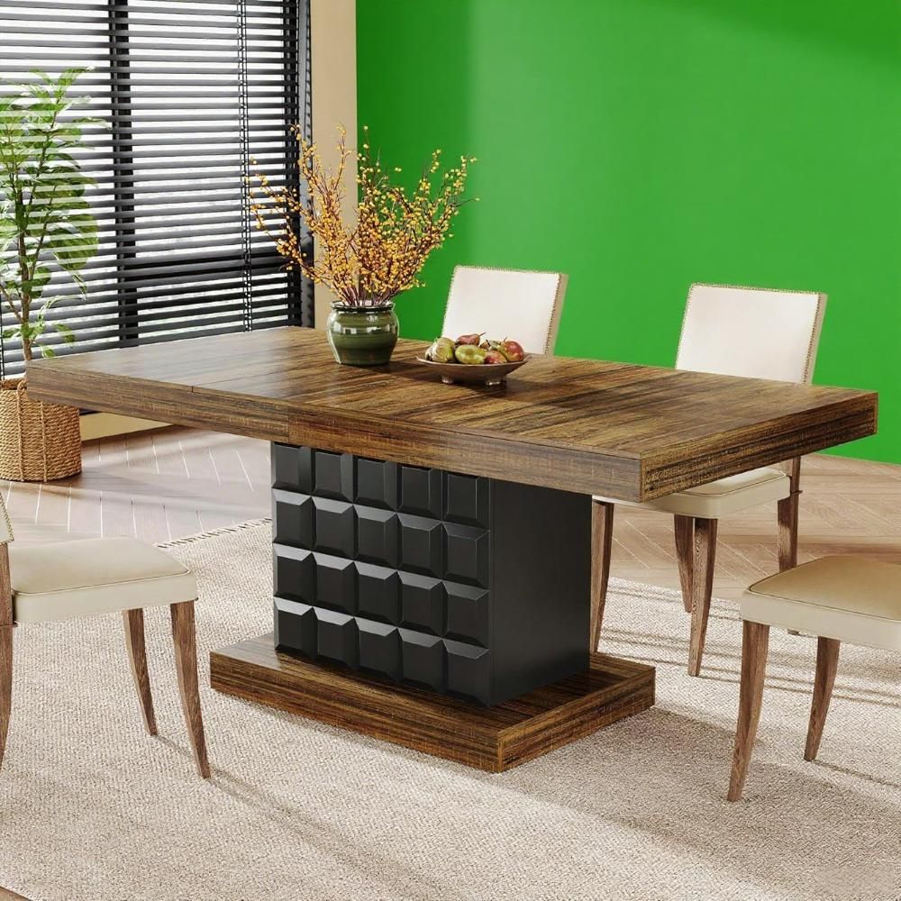 63'' Rectangular Wooden Dining Table Brown and Black for 4-6
