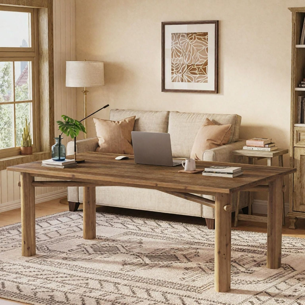 63" Wood Home Office Desk Farmhouse Executive Computer Desk for Living Room Bedroom Study Room Rustic Industrial Style