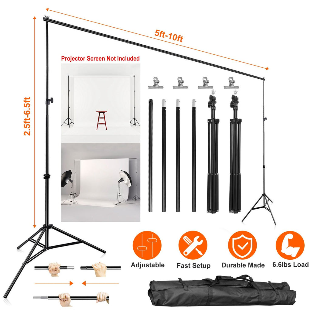 6.5 x 10ft Photo Video Studio Backdrop Background Stand Adjustable Heavy Duty Photography Backdrop Support Stand Set