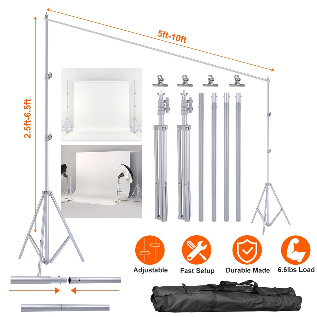 6.5 x 10ft Photo Video Studio Backdrop Background Stand Adjustable Heavy Duty Photography Backdrop Support Stand Set