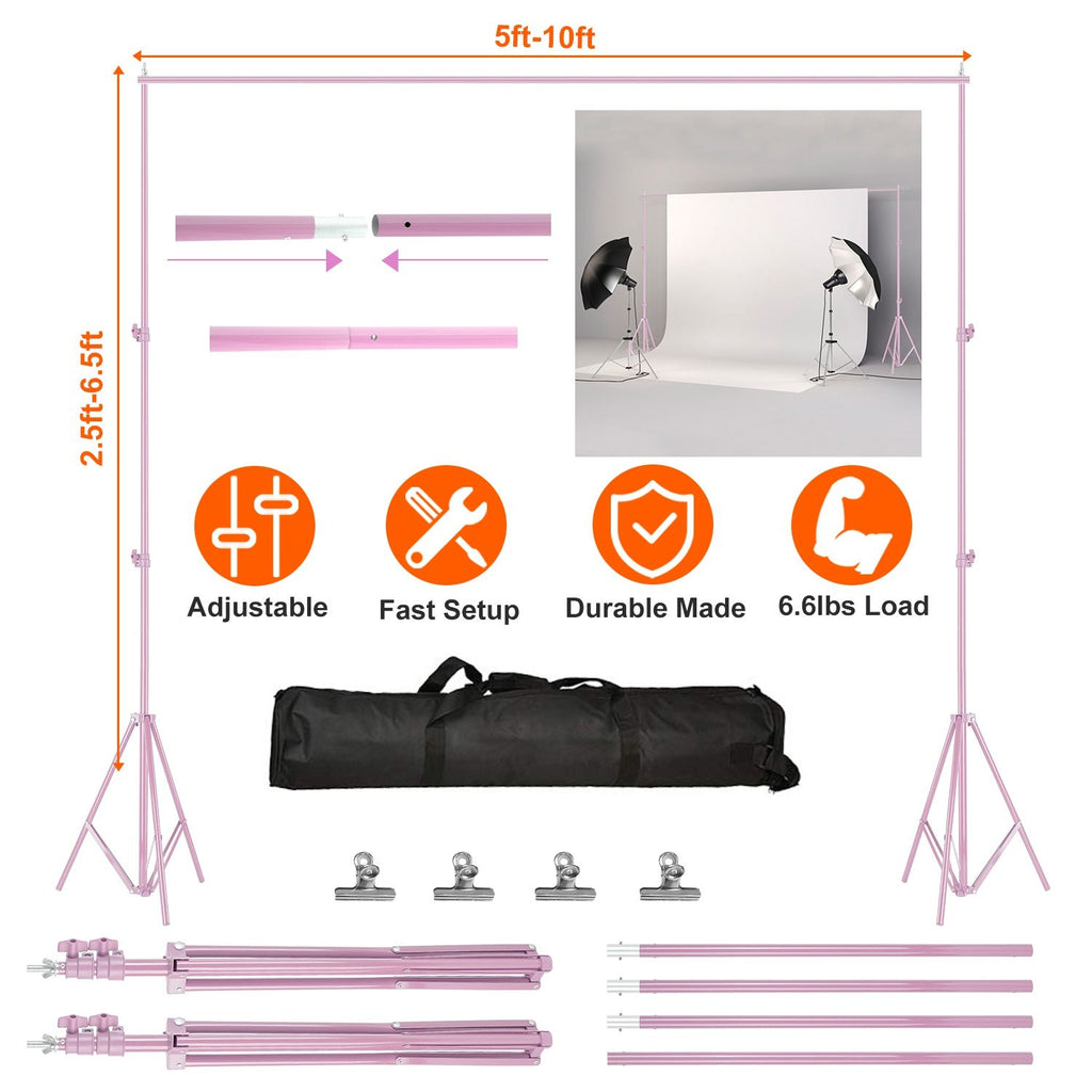 6.5 x 10ft Photo Video Studio Backdrop Background Stand Adjustable Heavy Duty Photography Backdrop Support Stand Set