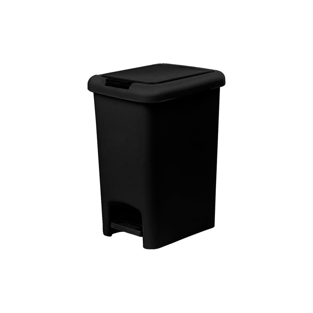 6.5L Slim Step & Push Trash Can - Dual Opening, Smooth Matte Finish, Durable Plastic (9.5"x7"x11.5") - Black