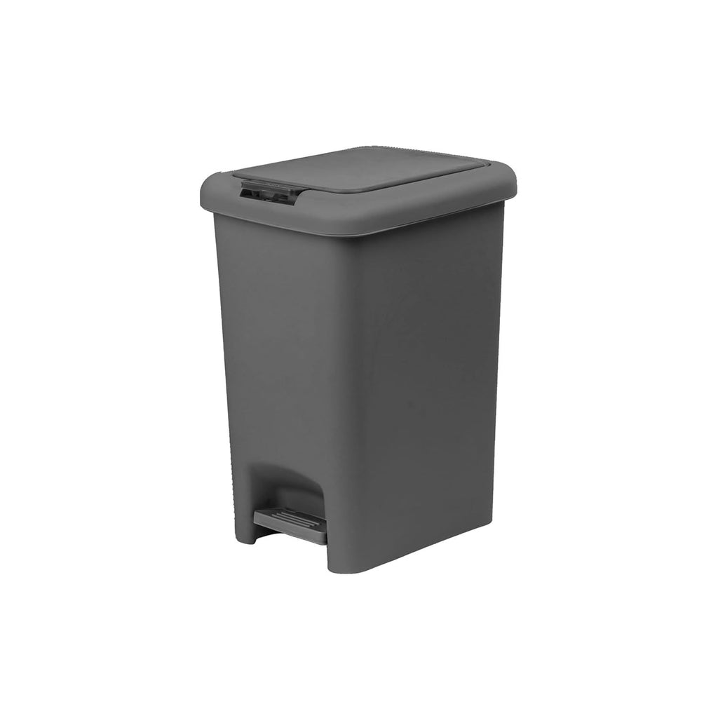 6.5L Slim Step & Push Trash Can - Dual Opening, Smooth Matte Finish, Durable Plastic (9.5"x7"x11.5") - Gray