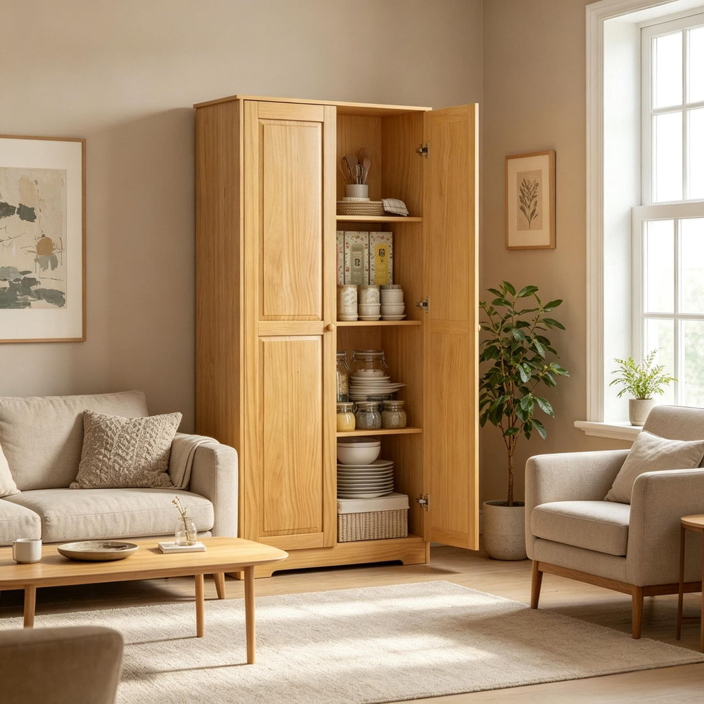 67 Inch Pinewood Kitchen Pantry Storage Cabinet Freestanding with Doors And Shelves for Dining Room Organization