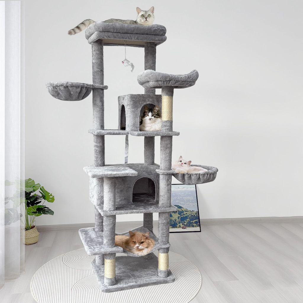 68in Multi-Level Cat Tree Tower with Hammocks, Cat Condo, Hanging Basket, Removable Cushions & Sisal Scratching Posts, Plush Cat Activity Center for Indoor Multiple Cats
