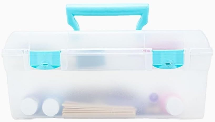 6937AG Essentials Lift-Out Tray Box, Portable Art & Craft Organizer with Handle and Tray, Clear/Aqua