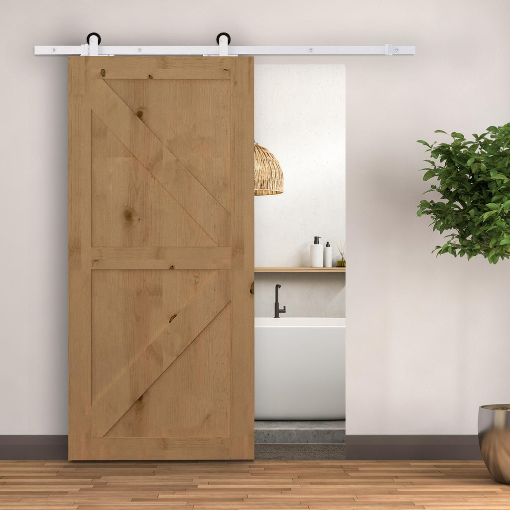 6ft Ideal Rustic Interior Sliding Barn Door Mounting Hardware Kit - White