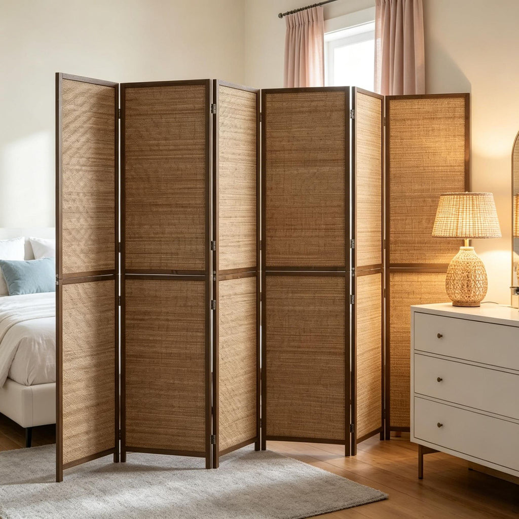 6FT Tall Hand-Woven Bamboo Room Divider 6 Panel Folding Privacy Screen Brown Wall Partition for Home Decor And Organization