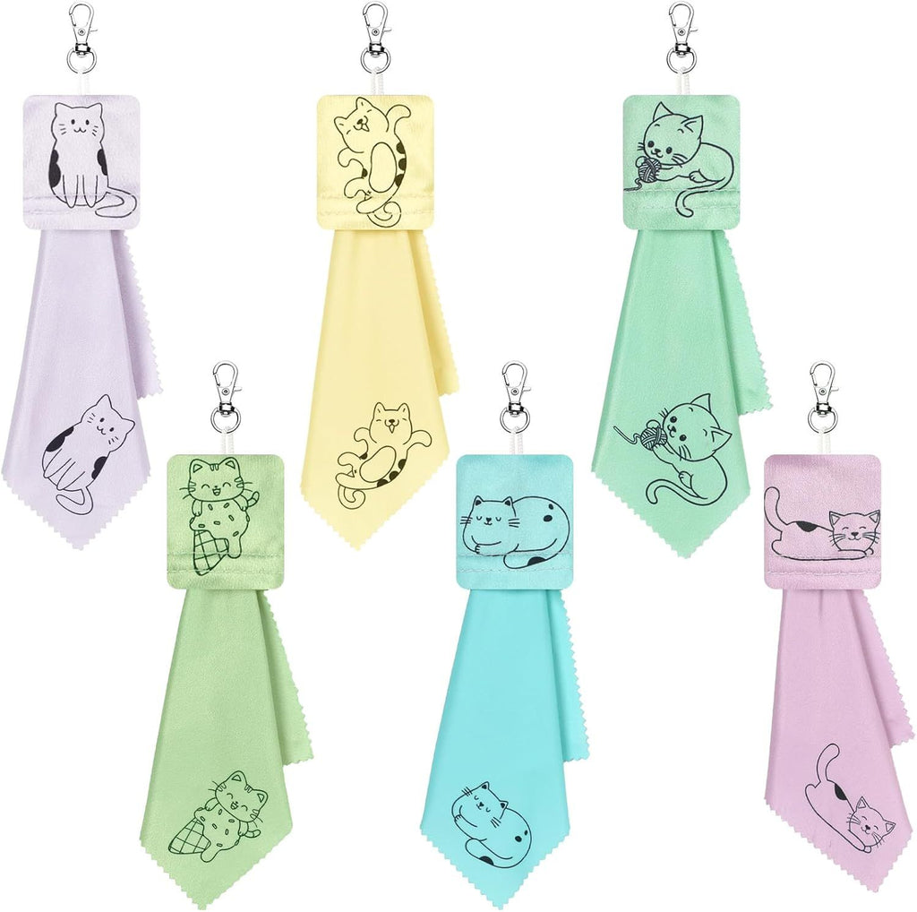 6PCS Microfiber Cleaning Cloth Cute Cat Design Thickened Glasses Cleaning Cloth Soft Microfiber Cat Themed for Eyeglasses Lens Camera Lens Cell Phone Screens Glasses 6 x 6 Inches