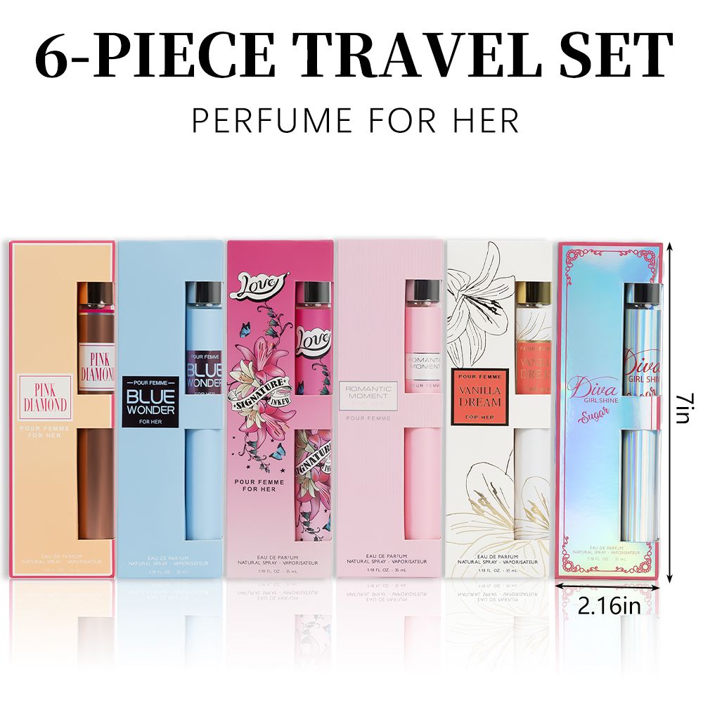 6pcs Travel Set, Women'S Eau De Parfuma Spray, Long Lasting Fragrance, 6 Different Flavor, Perfect For Holiday Gifts, Dating, Daily Life, Parties, 1.18 Fl Oz/bottle