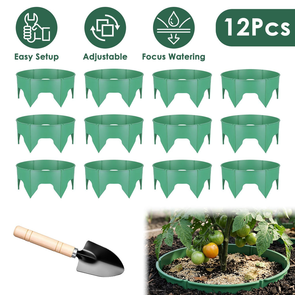 6Pcs/12Pcs 10in Planting Grow Rings Adjustable for Outdoor Plants Interlocking PP Plant Protection Rings with Hand Shovel Deep Watering Plant Guards for Vegetables Flowers Shrubs Tomatoes Garden Beds