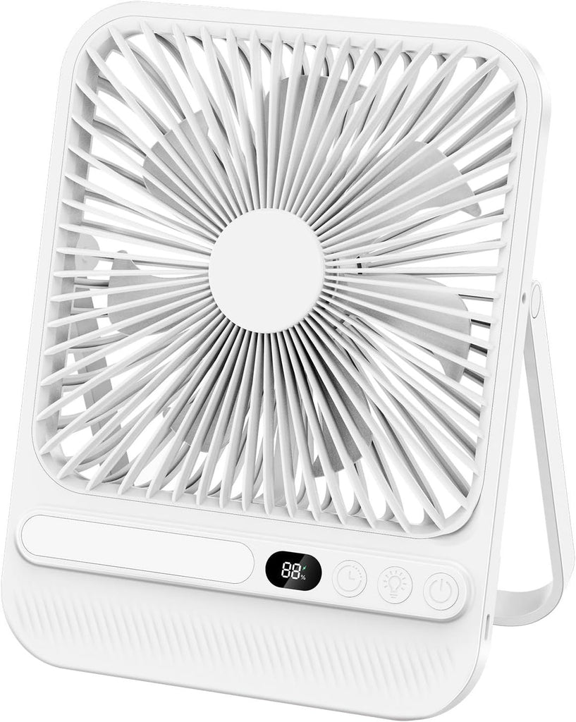 7-Inch Portable Travel Fan, Cruise Ship Approved, 28H 8000mAh Ultra-Thin Quiet Rechargeable Battery Operated Desk Fan with Timer & LED Display for Bedroom, Office, Camping