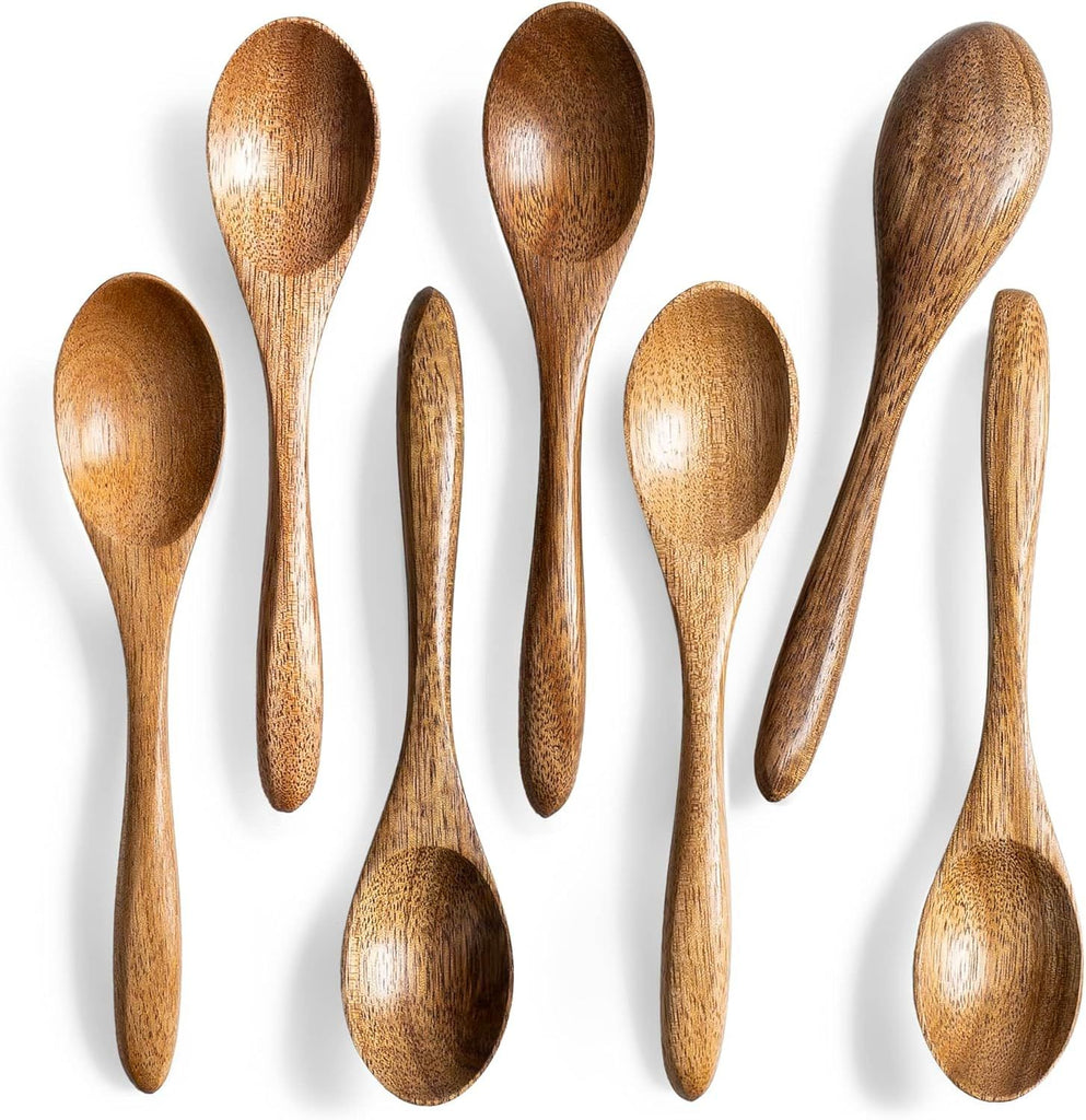 7 PCS Small Wooden Spoons, 5.8 Inch Honey Spoons for Tea, Acacia Wooden Honey Teaspoon for Coffee, Little Tiny Wood Spoons, Bamboo Table Spoon for stirring, Wooden Spoons for Utensils Set