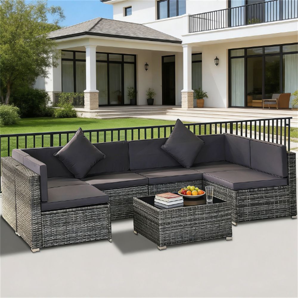7-piece courtyard furniture set, outdoor segmented sofa set, garden set, gray