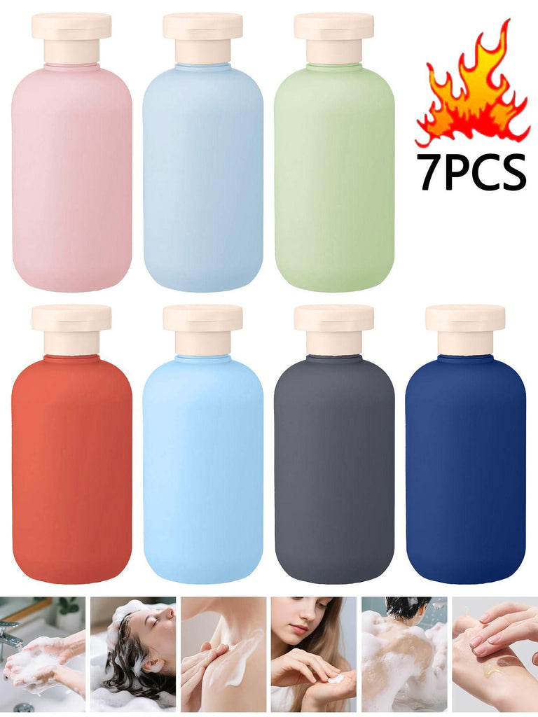 7-piece Makaron travel bottle, silicone texture, leak proof and portable, cleaning lotion empty bottle set