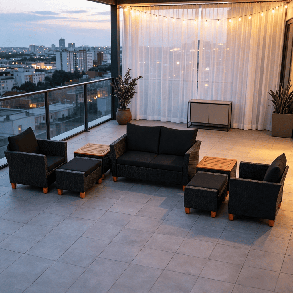 7 Pieces PE Rattan Sectional Sofa Set Patio Furniture with Armchairs And Table Outdoor Garden Sectional Couch Set