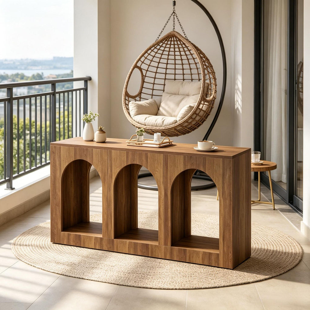 70.8 Inch Arched Entryway Table Wood Console Table with 3 Arched Shelves Living Room Decor Hallway Furniture