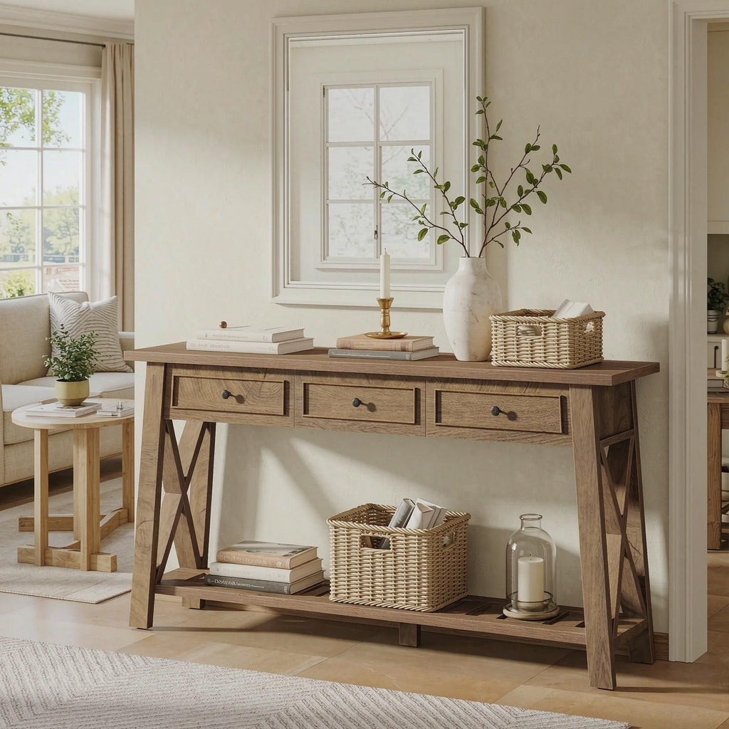 70.8 Inch Long Console Table Sofa Table behind Couch with 3 Storage Drawers Living Room Decorative Furniture