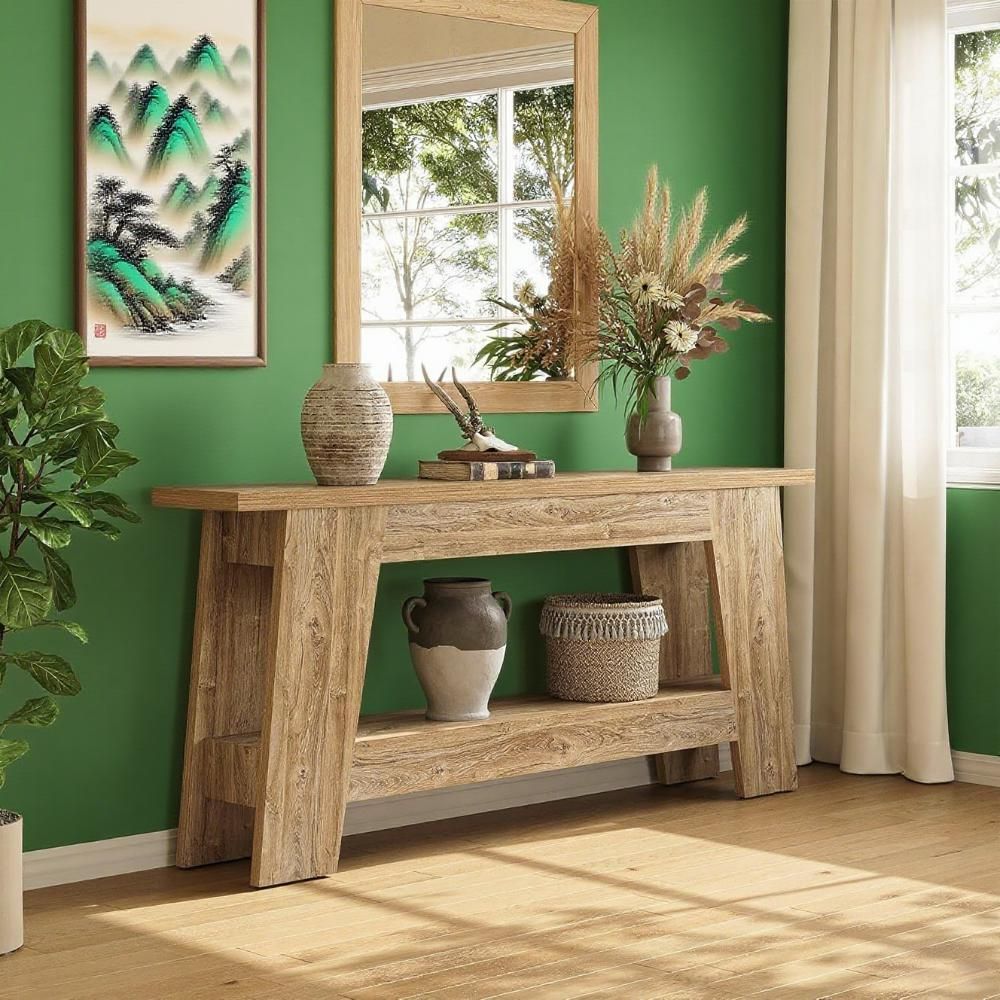 70.9 Inches Extra Long Console Table, 2-Tier All-Wooden Rectangular Sofa Table for Behind Couch