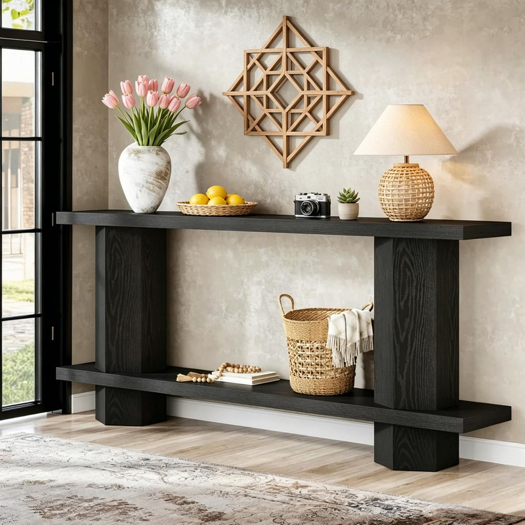 71 Inch 2-Tier Console Table Sofa Table Hallway Table behind Couch Modern Simple Living Room Decor Furniture