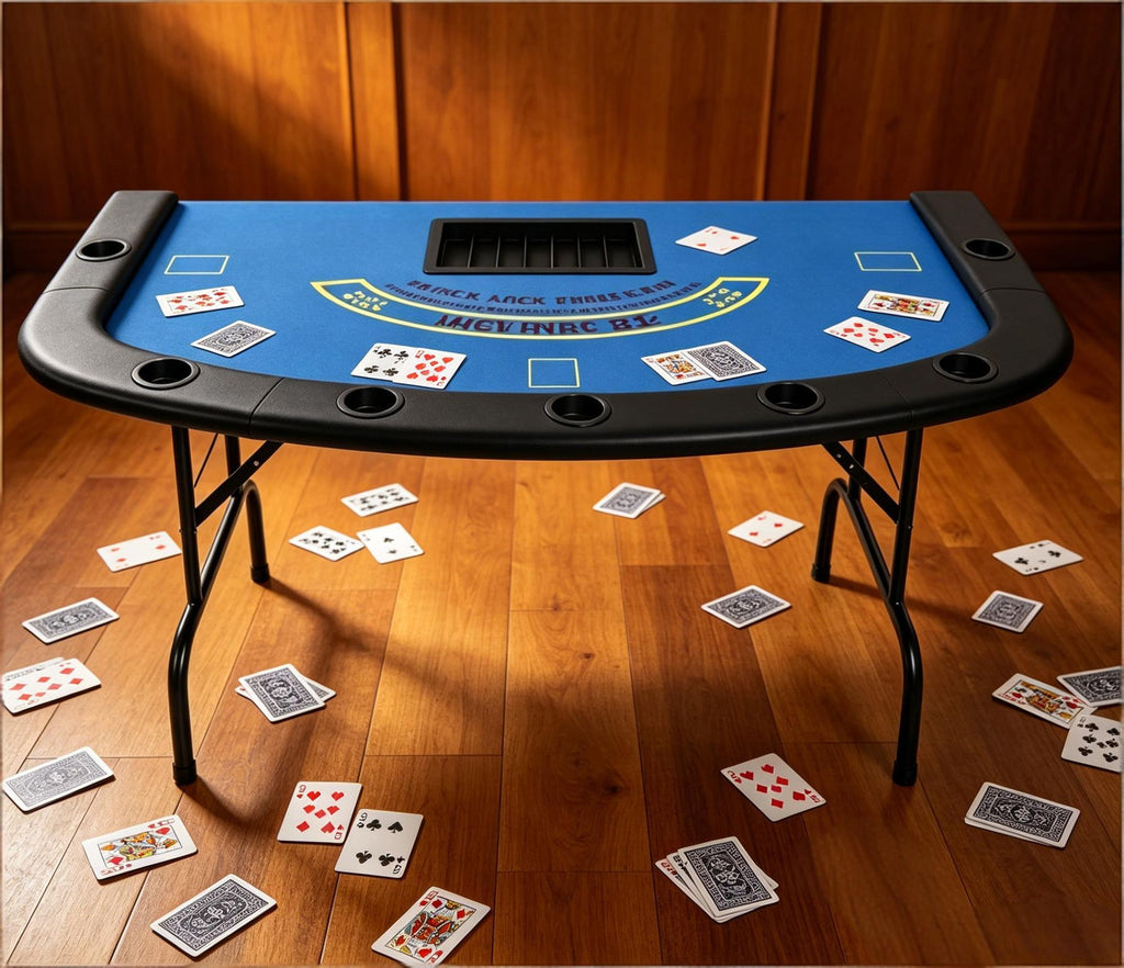 72" Foldable Poker Table for 7 Players with Chip & Cup Holder Blue Felt Blackjack Table