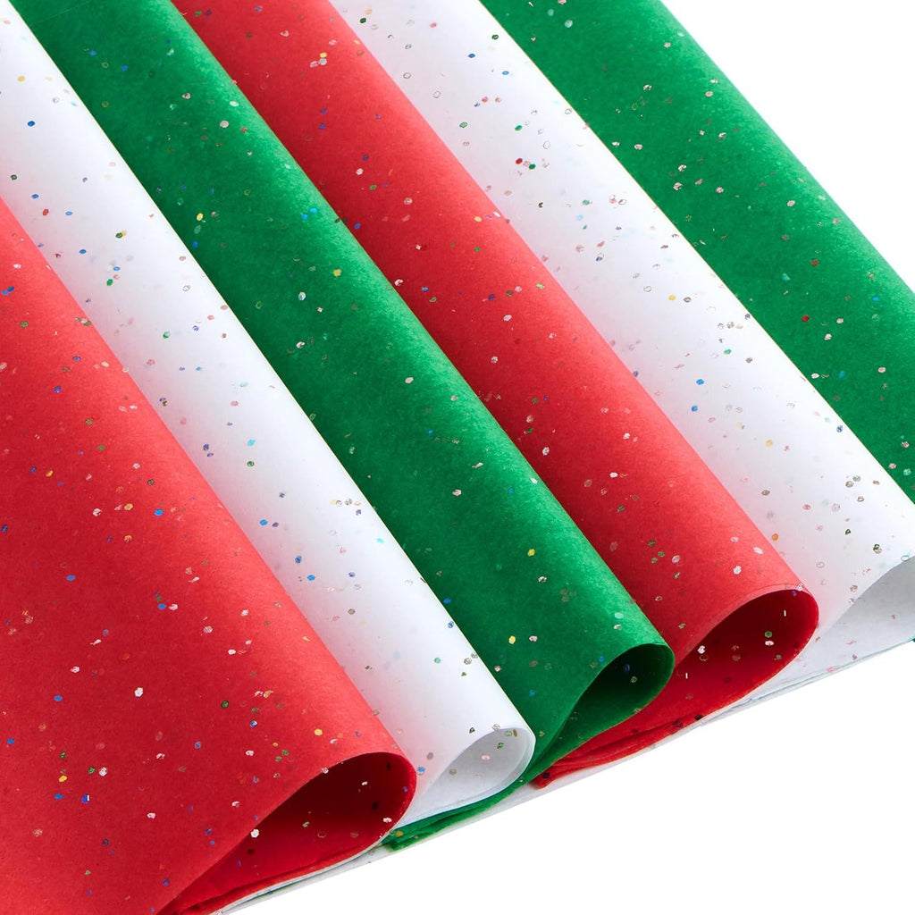72 Sheets Glitter Tissue Paper for Gift Bags, Red Green White Tissue Paper for Gift Wrapping Supplies, 20" x 20" Christmas Wrapping Paper for Gift Wrap DIY Craft Decorations