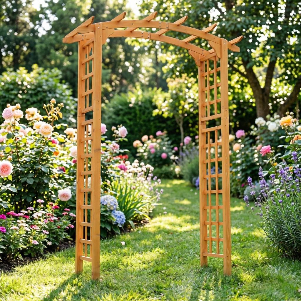 7.5' round Outdoor Garden Style Arbor Arch Trellis Fir Wood Rustic Elegance for Plant Climbing Support