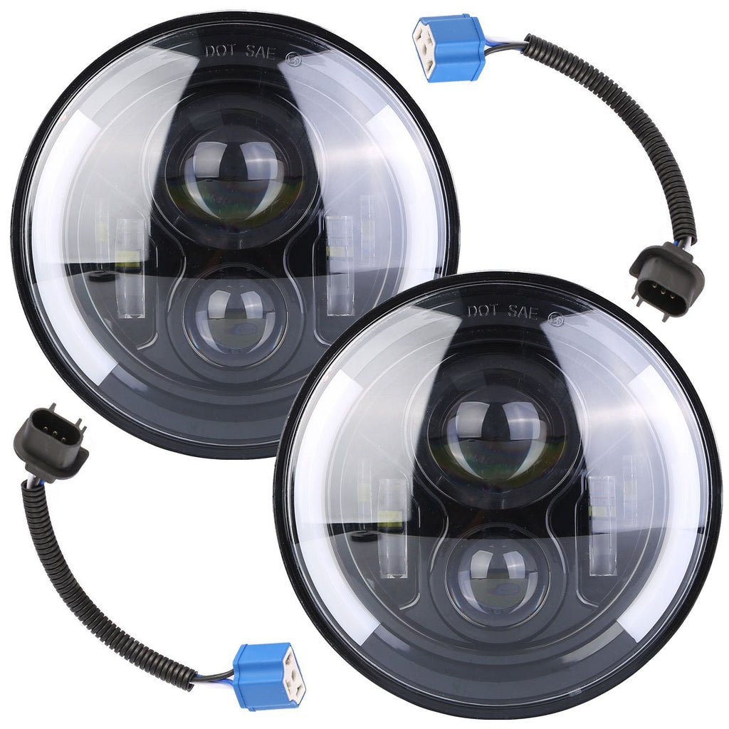 7In 40W Round LED Headlight 3800LM Halo Car Headlamp with DRL Turn Light High Low Beam Fit for Honda Yamaha Motorcycle Jeep Wrangler TJ JK CJ