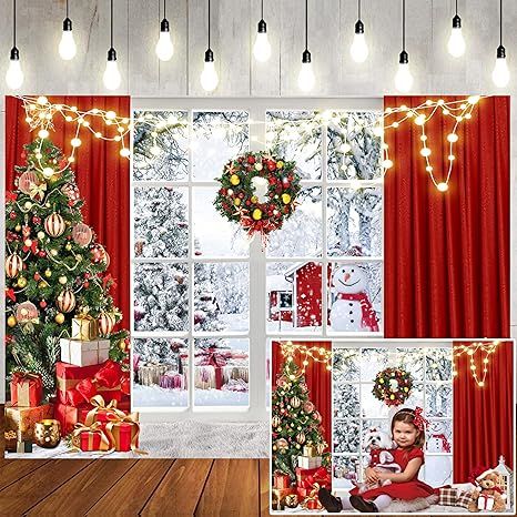 7x5ft Christmas Window Backdrop Christmas Themed Photo Backdrops Xmas Eve New Yeare Party Photo Studio Booth Props Decor Supplies 189