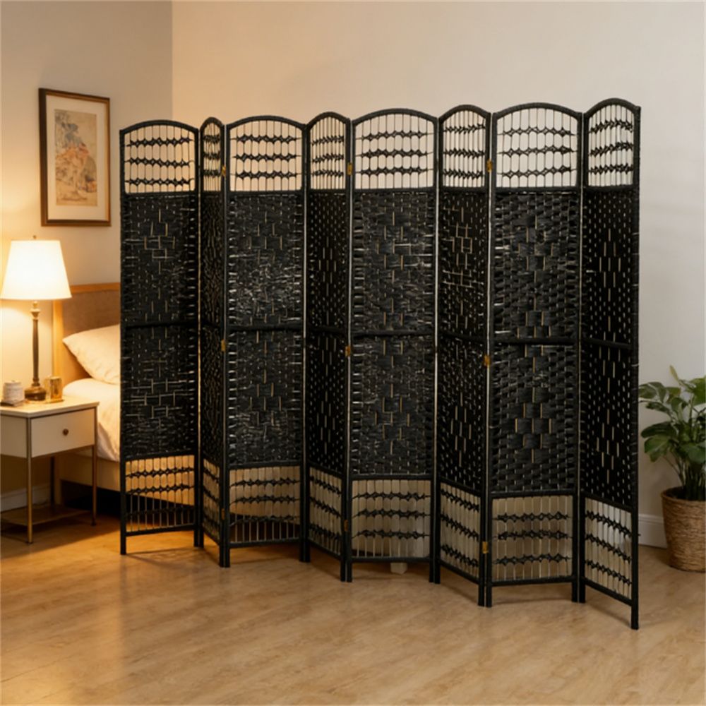 8-fold folding screen, room divider, privacy screen, black