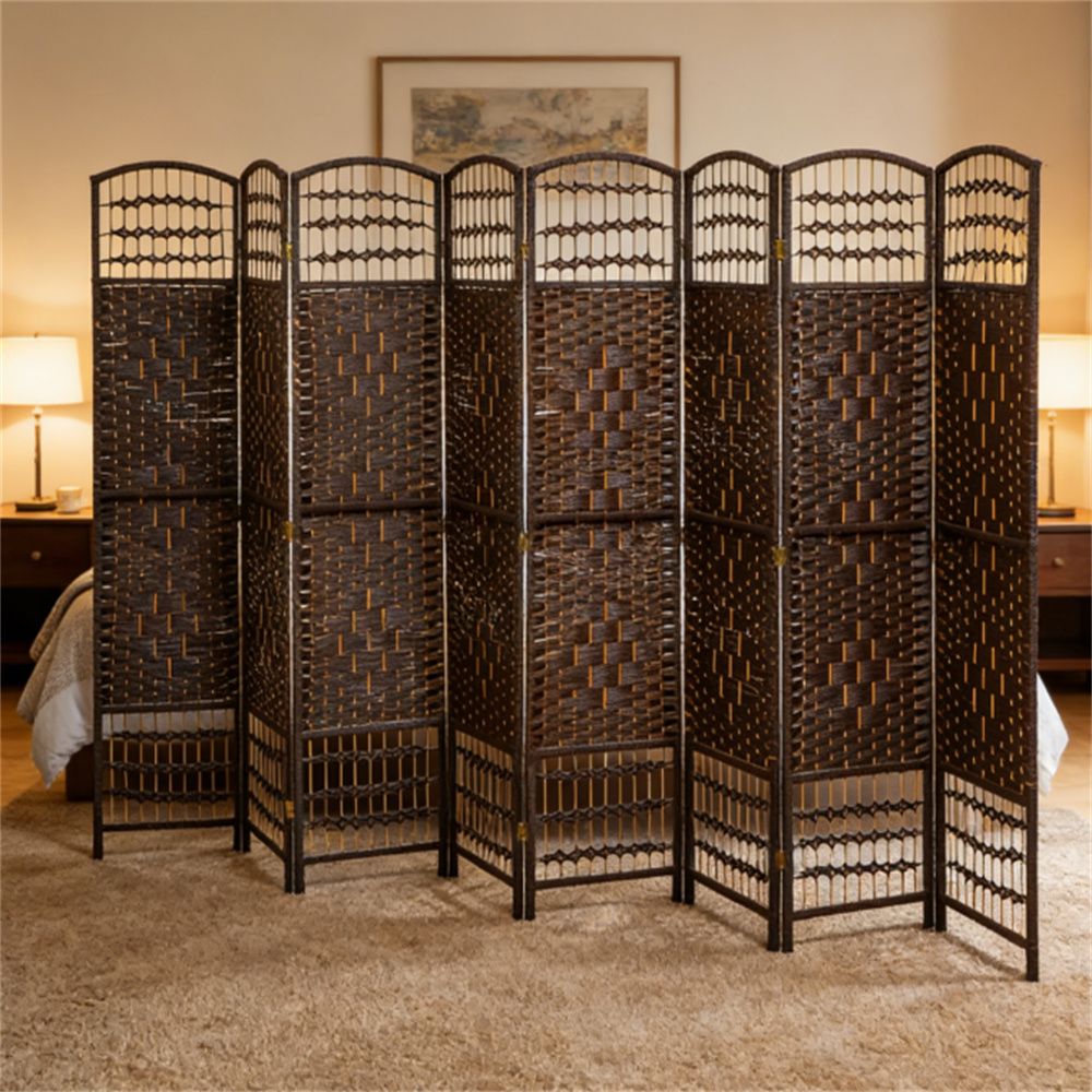 8-fold folding screen, room divider, privacy screen, brown