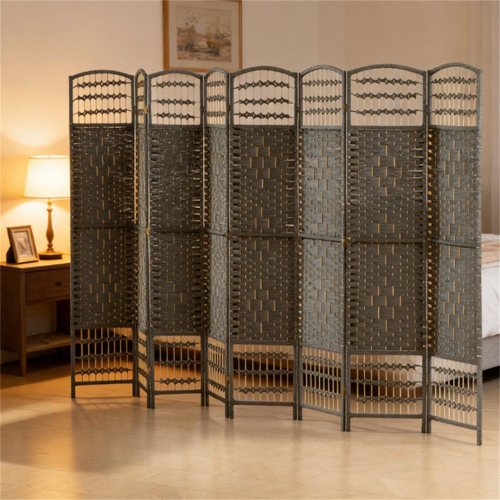 8-fold folding screen, room divider, privacy screen, Dark gray