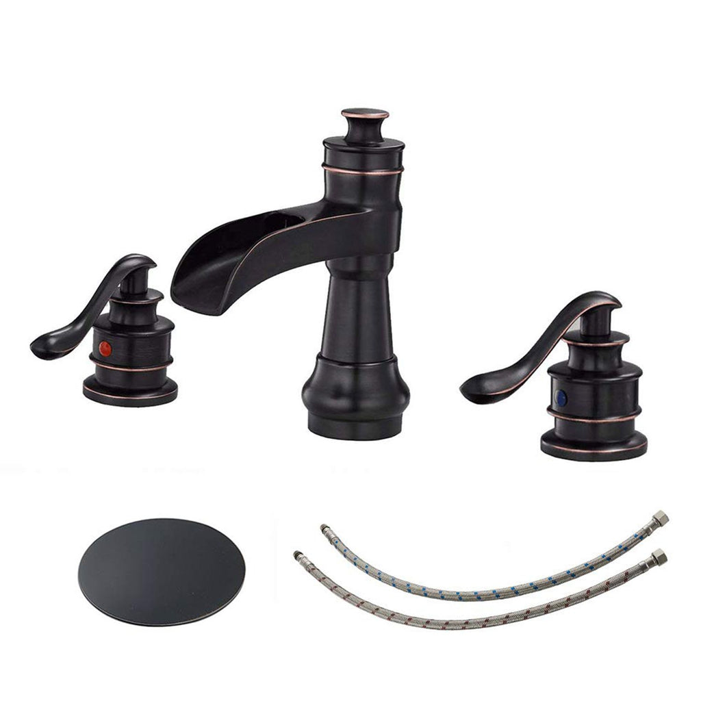 8 in. Waterfall Widespread 2-Handle Bathroom Faucet With Pop-up Drain Assembly in Spot Resist Brushed Nickel Oil Rubbed Bronze
