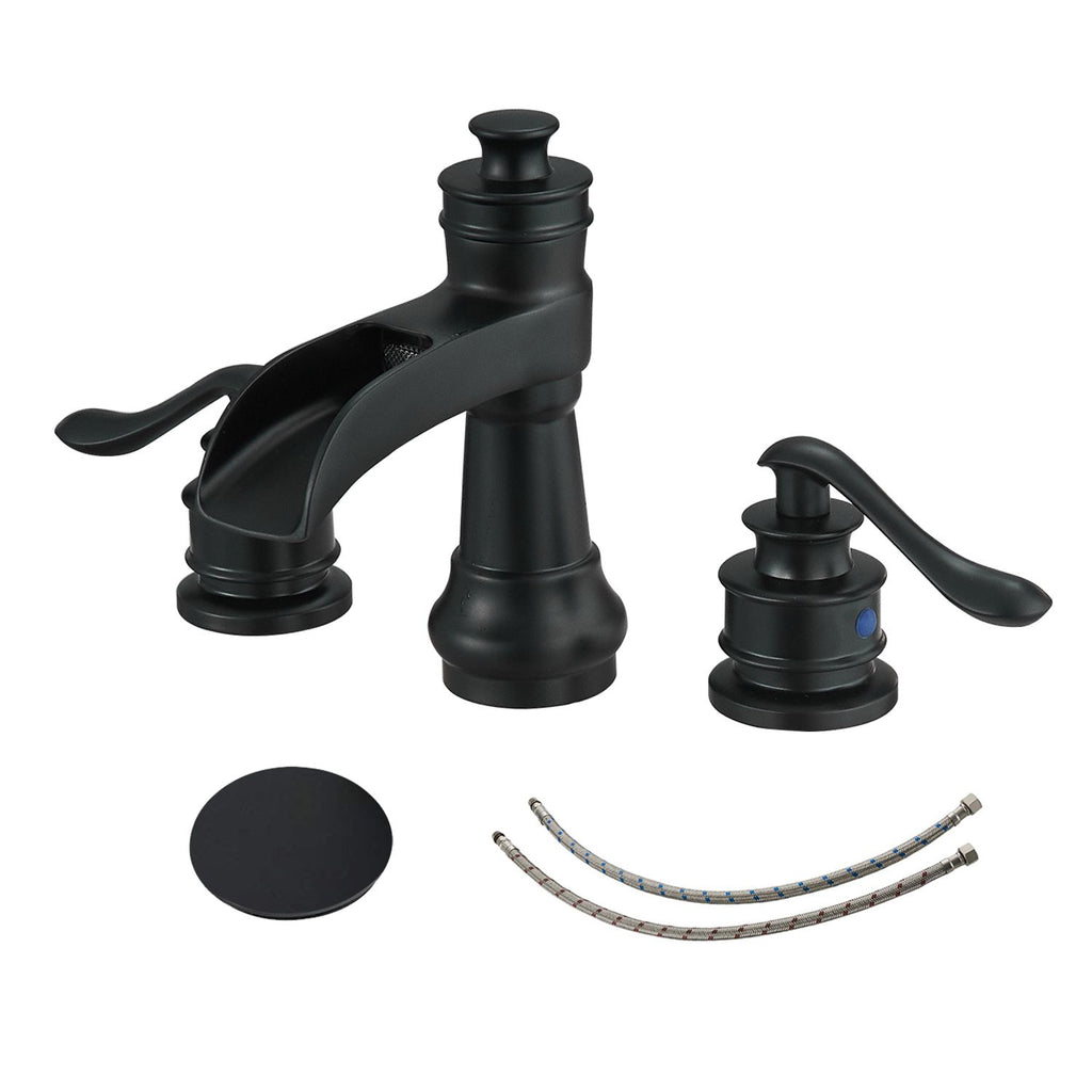 8 in. Waterfall Widespread 2-Handle Bathroom Faucet With Pop-up Drain Assembly in Spot Resist Brushed Nickel Oil Rubbed Bronze
