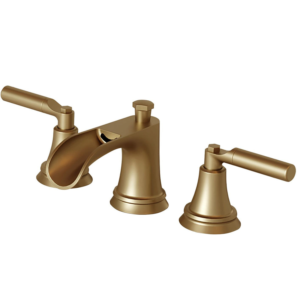 8 in. Widespread Double-Handle 3-Hole Waterfall Bathroom Faucet Water-Saving with Metal Drain in Brushed Gold