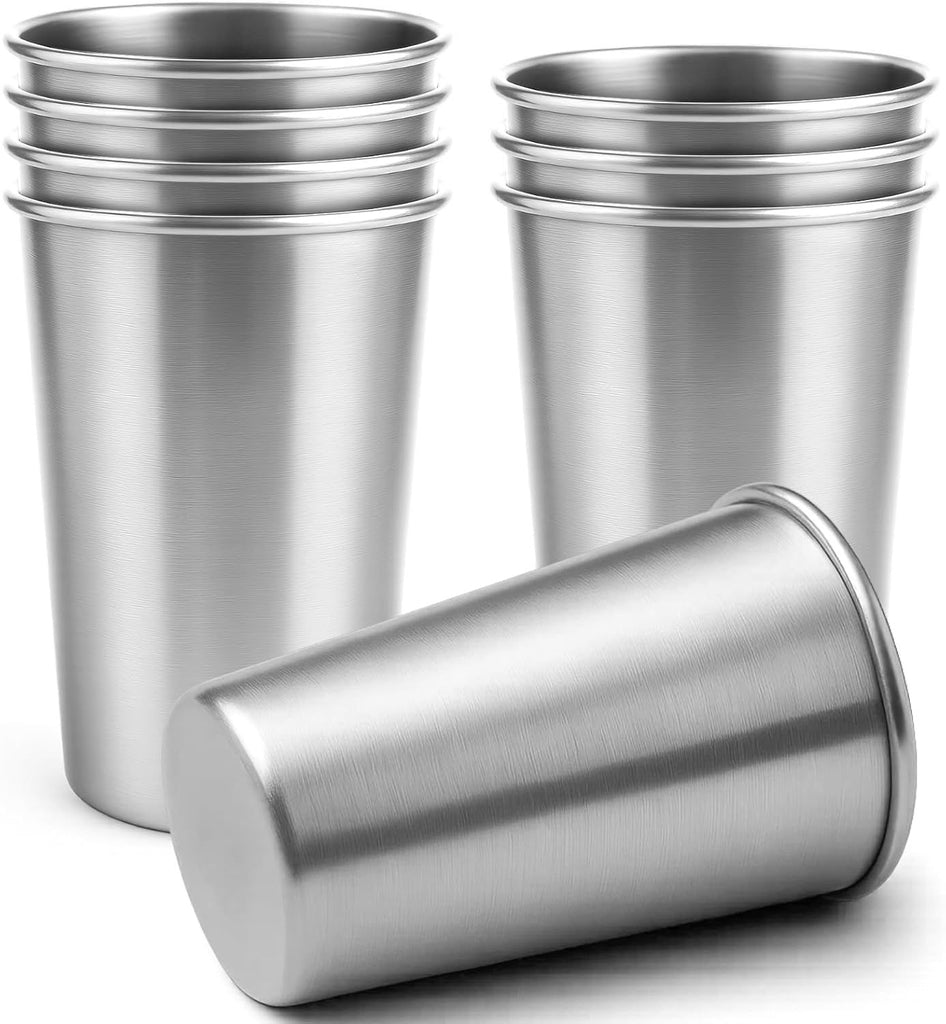 8 Pack 16oz Stainless Steel Cups, Stainless Steel Stacking Beer Pint Cups, Stainless Steel Water Tumbler for Home, Party, Camping, Outdoor, Stackable Drinking Glasses, Reusable, BPA Free