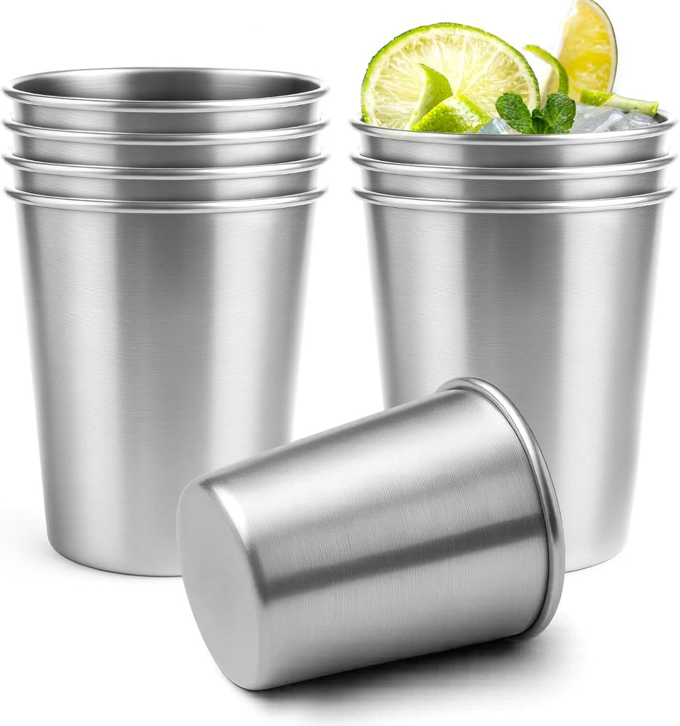 8 Pack 8oz Stainless Steel Cups, Stainless Steel Stacking Beer Pint Cups, Stainless Steel Water Tumbler for Home, Party, Camping, Outdoor, Stackable Drinking Glasses, Reusable, BPA Free