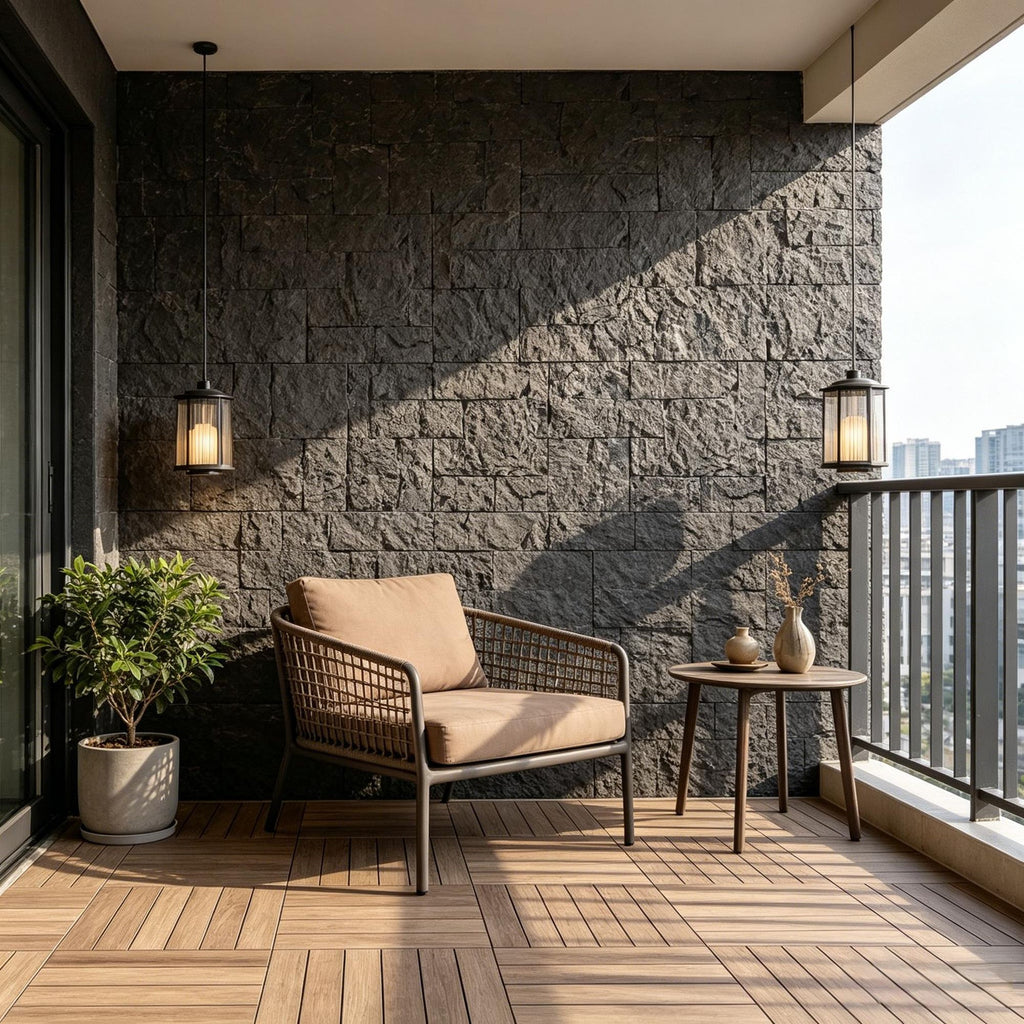 8-Pack Black 3D Faux Stone Wall Panels Lightweight Polyurethane for Interior & Exterior Accent Walls