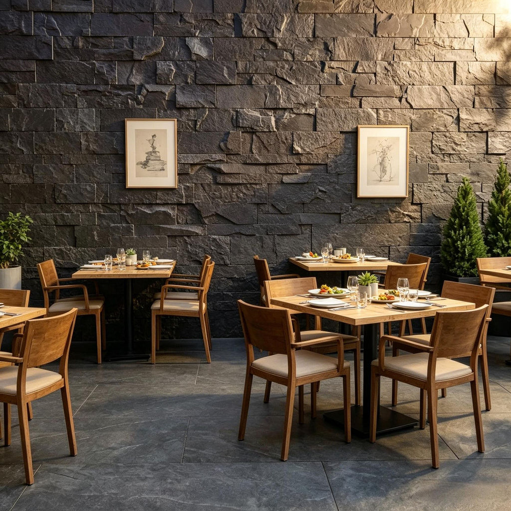 8-Pack Black 3D Faux Stone Wall Panels Lightweight Polyurethane for Interior & Exterior Accent Walls